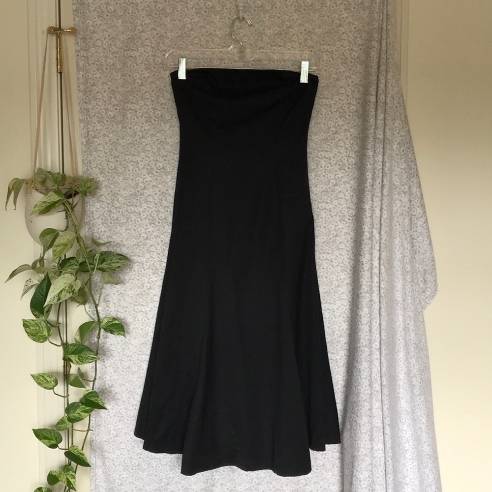 Express wool/poly classic strapless black dress